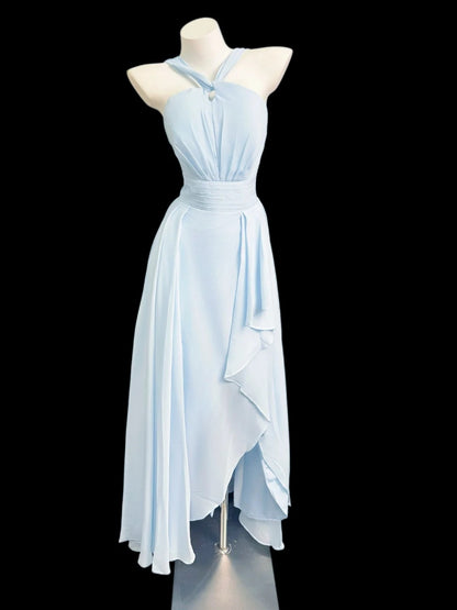 Cute A line Halter Light Sky Blue Summer Beach Spring Summer Event Outfits Wedding Guest Dresses RB4352