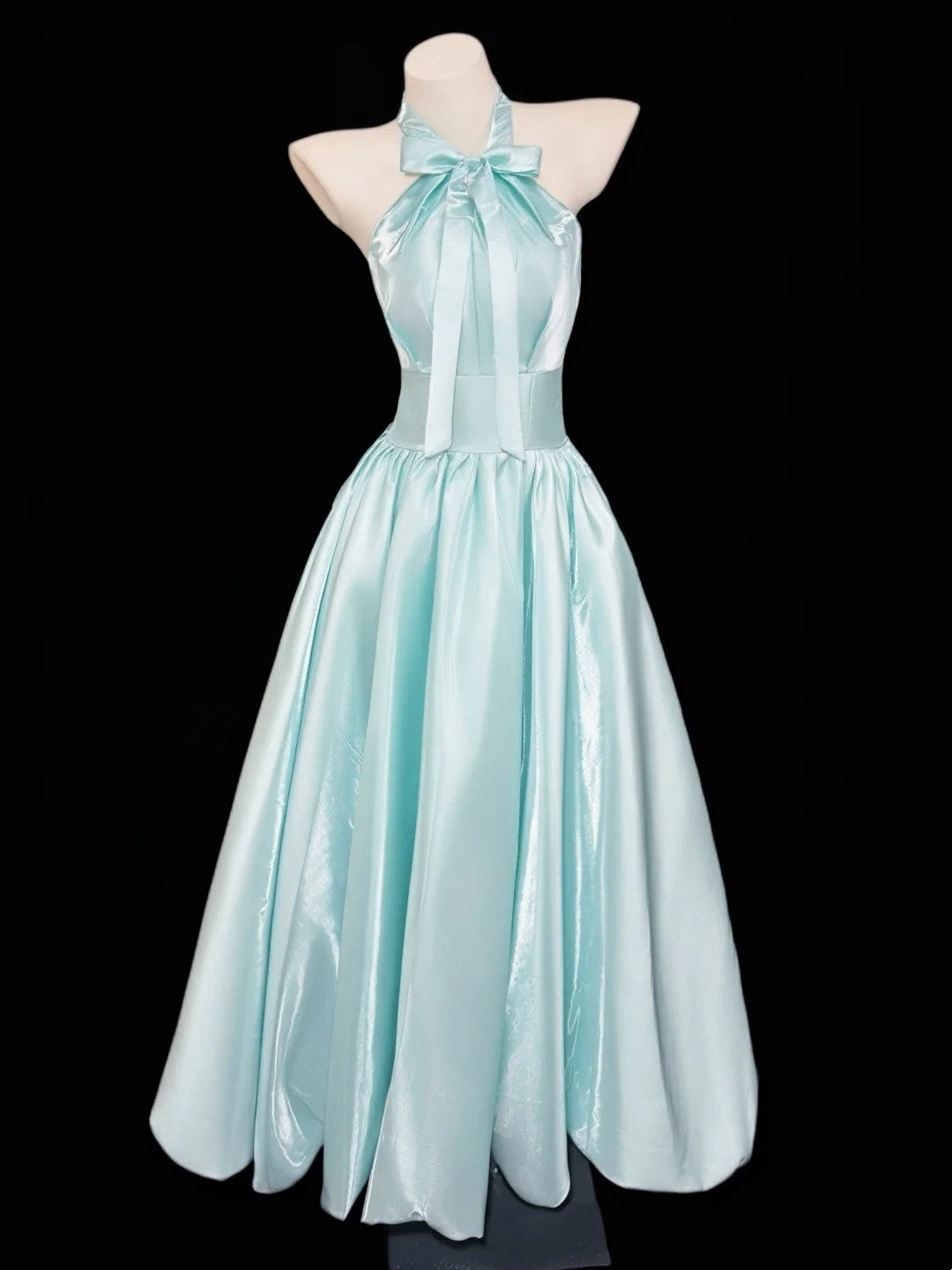 Hübsches A-Linien-Neckholder-Kleid Blau Frühling Sommer Event Outfits Hochzeitsgäste Kleider RB4351