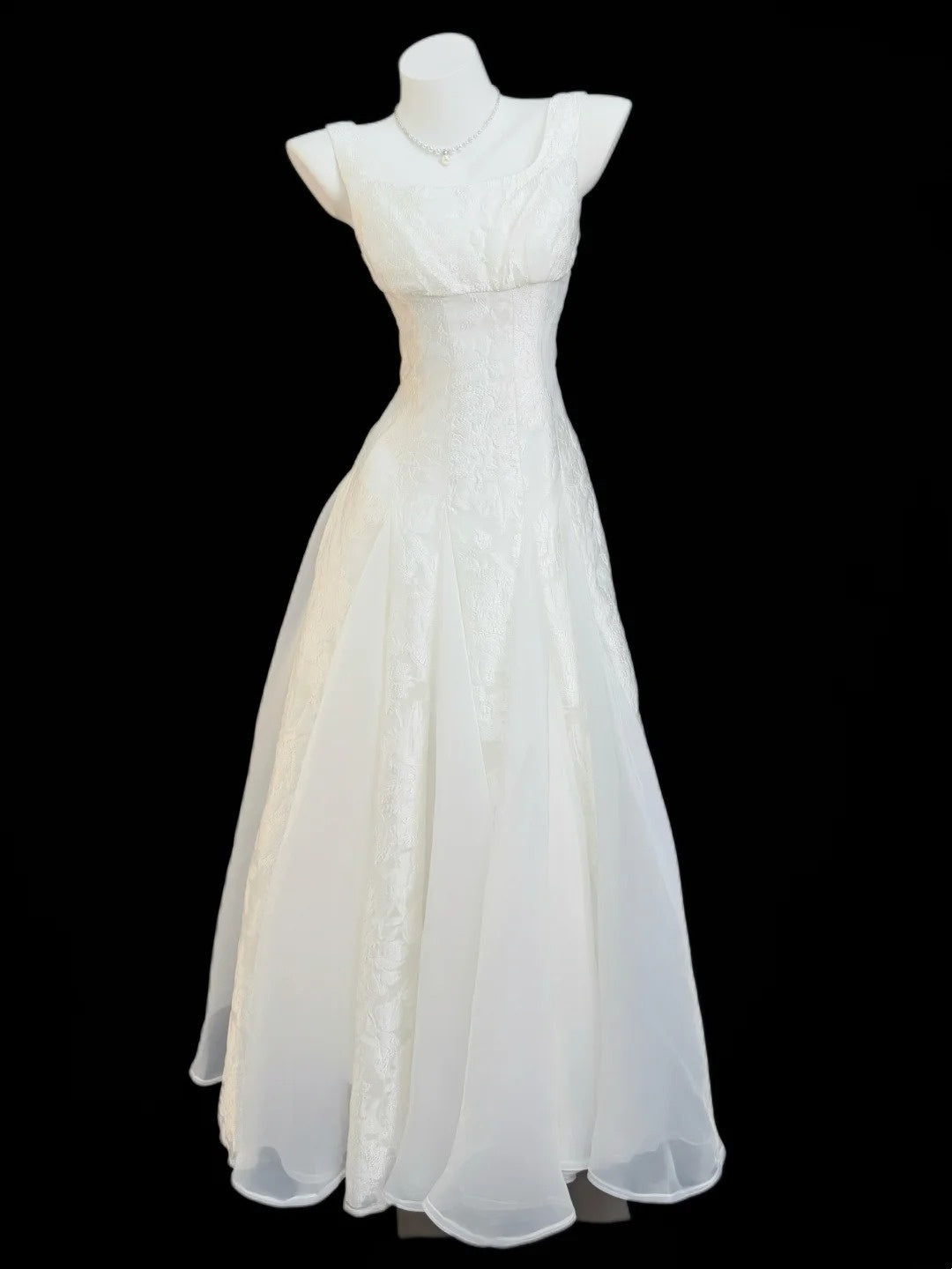Pretty A line Square Neck White Lace Spring Summer Event Outfits Wedding Guest Dresses RB4347