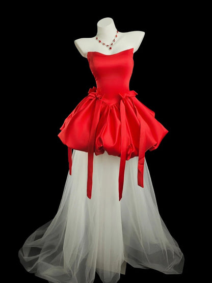 Hübsches Ballkleid, Neckholder, Rot, mit Schleife, Senior-Inspo, Abschlussball, High School, Homecoming-Kleider N4515