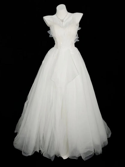 Stylish Ball Gown Spaghetti Strap White Tulle Long Floor Length Prom Dresses Inspo Evening Outfits RB4459