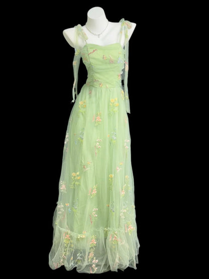 Beautiful A line Straps Sage Green With Straps Bow Long Prom Dress Formal Dress Party Dresses RB7214