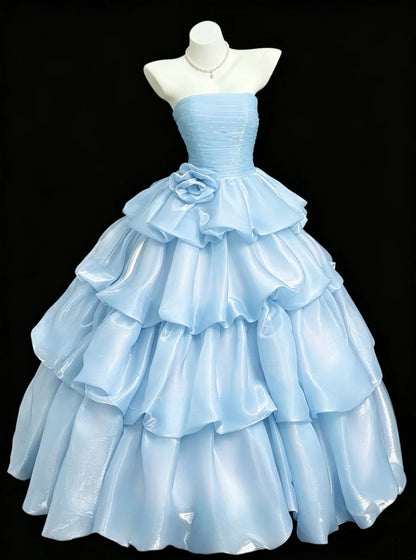 Sweet Prom Dress Ball Gown Strapless Blue Long Quinceanera Dresses Sweet 16 Dress Formal Outfits RB5454