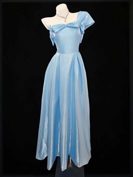 Prinzessinnen-Ballkleider Formelle A-Linie One-Shoulder Blau Lange Partykleider N4537