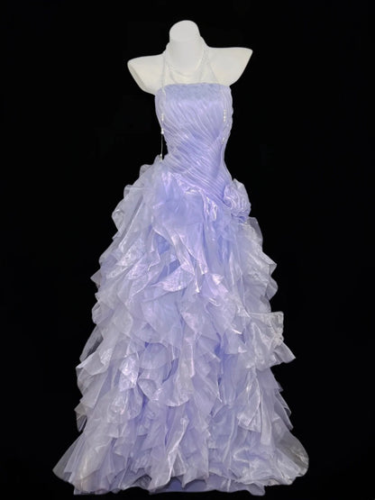Klassisches Ballkleid, trägerlos, Flieder, mit gestuften Rüschen, bodenlang, Abschlussballkleider, Inspo, formelle Outfits, RB4465