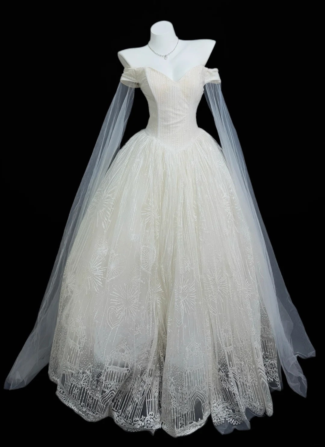Elegant Ball Gown Off The Shoulder White Sequin With Cape Wedding Bridal Gown Long Wedding Dresses RB4463