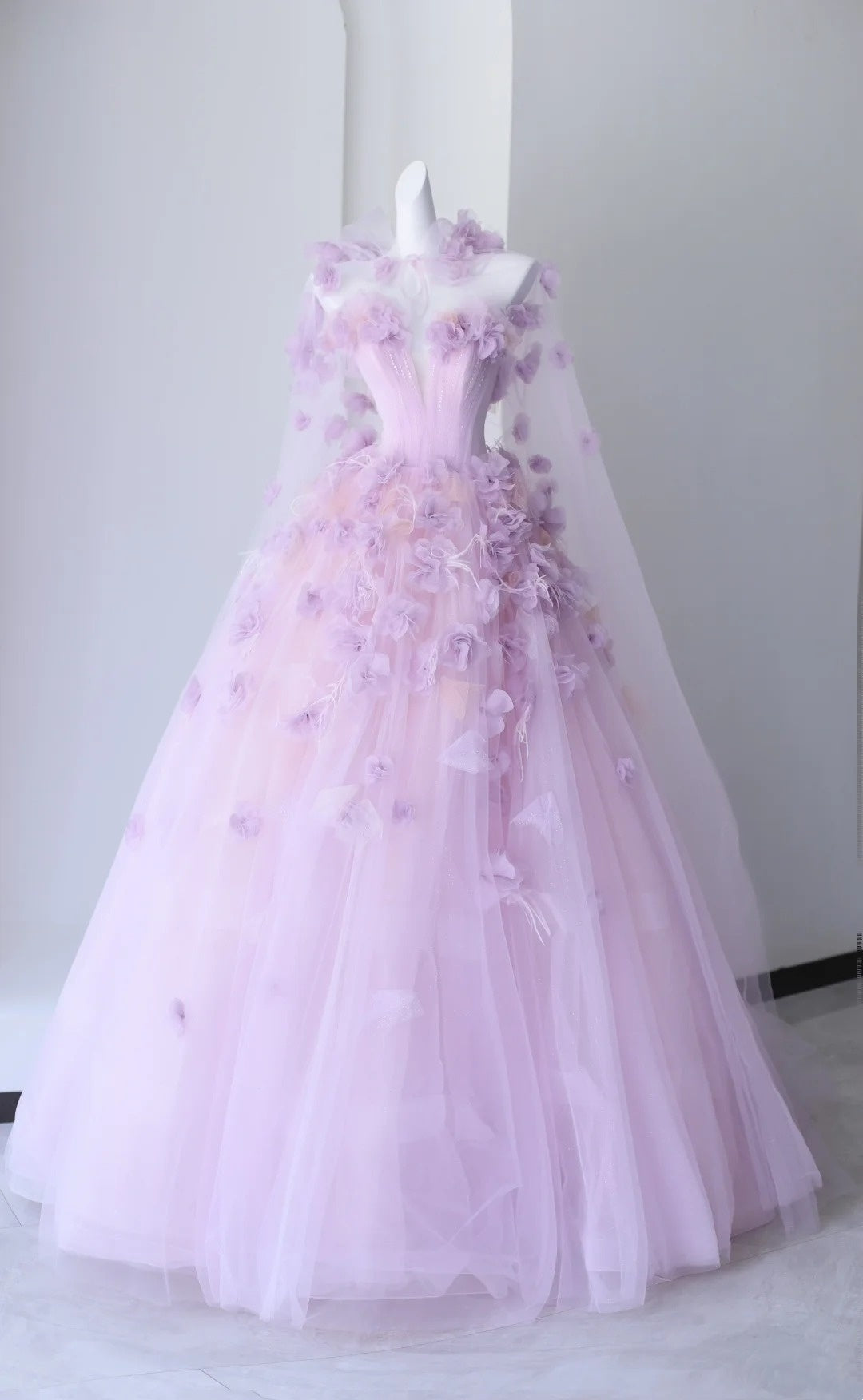Belles robes de bal bustier cœur en tulle lilas avec fleurs longue robe de soirée N2924