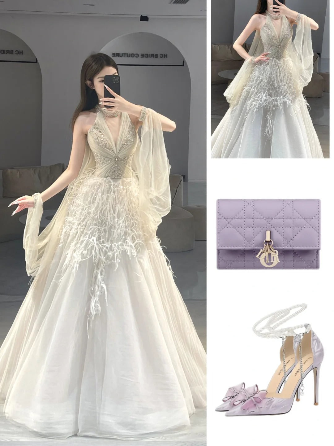 Wunderschöne Ballkleider für den Abschlussball, Neckholder, Tüll mit Perlen und Federn, langes Abendkleid N2927