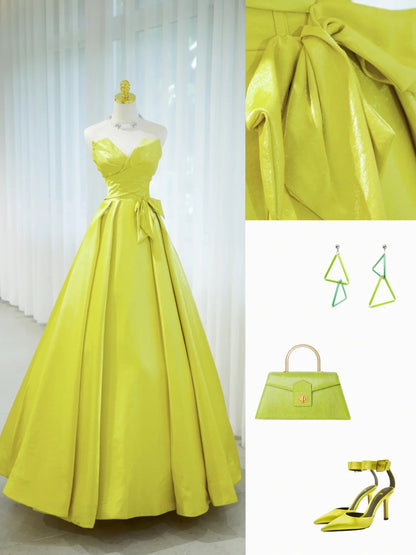Belles Robes de Bal de Promo Bustier Cœur en Satin Vert avec Volants Longue Robe Formelle N2931