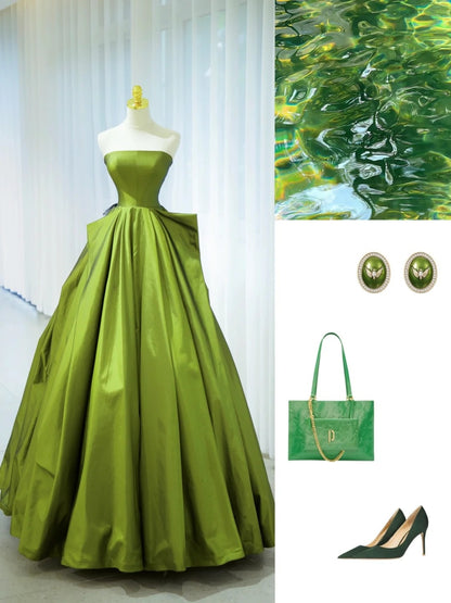 Élégante Robe de Bal bustier en Satin Vert Longue Robe de Soirée Robes de Bal d'Anniversaire 18 Ans N2846