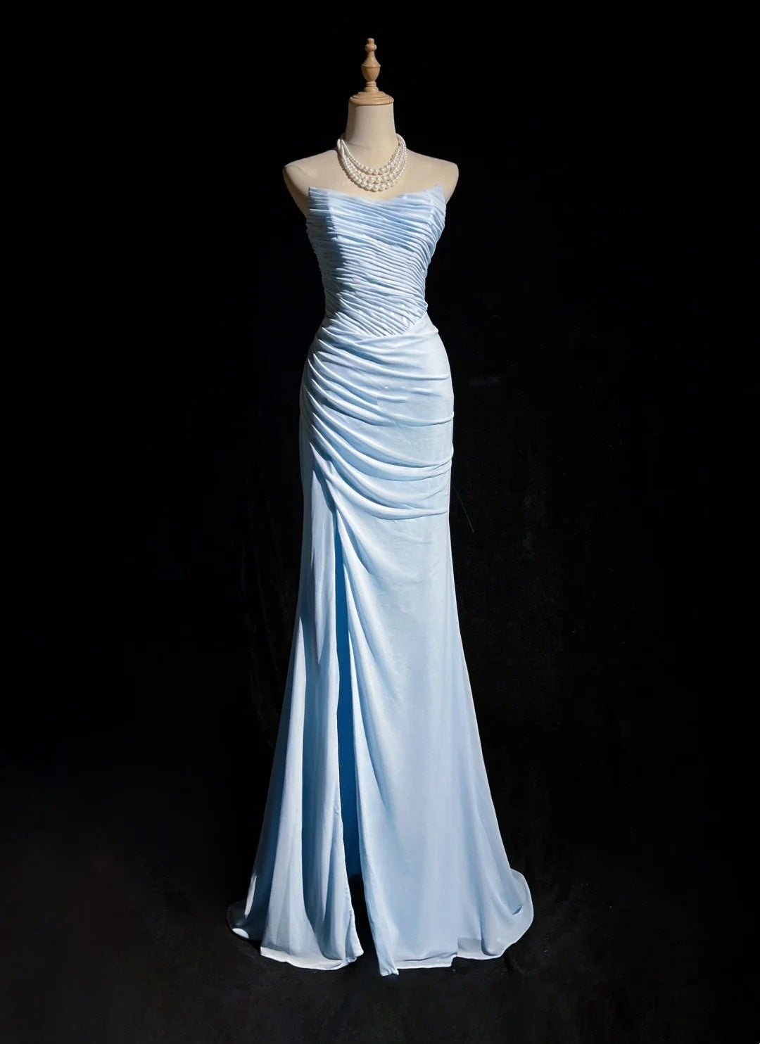 Light Sky Blue Prom Dress Inspo Mermaid Sweetheart Chiffon With Ruffled Birthday Outfits Formal Party Gown RC0120