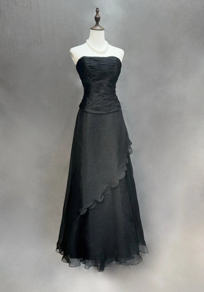 Robes de bal vintage Trapèze Bustier Robe de soirée noire sans manches Années 90 Longue Robe de soirée formelle N2635