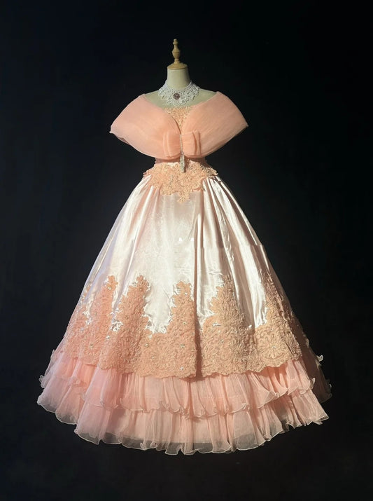 Strapless Pink Lace Appliques Ball Gown Quinceanera Dress, Sweet 15 Birthday Formal Dress RC0079
