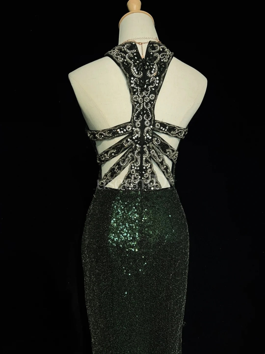 Robes de bal scintillantes Inspo Sirène Années 90 Col Bijou Vert Foncé Avec Fente Pour Femme Robe Formelle N3271