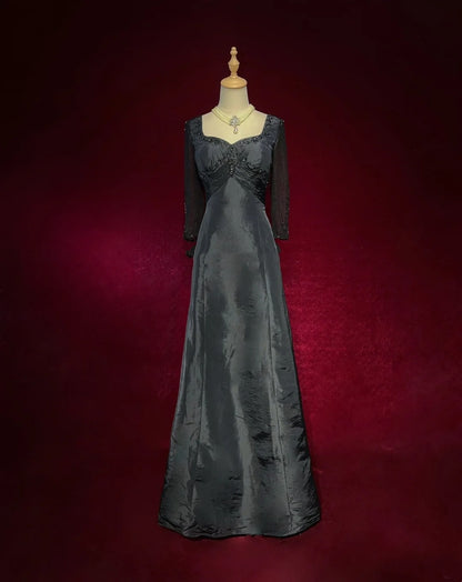 Charmantes robes de bal, robes de soirée avec cravate noire, brodées de perles, manches longues, tenues de soirée formelles N3694