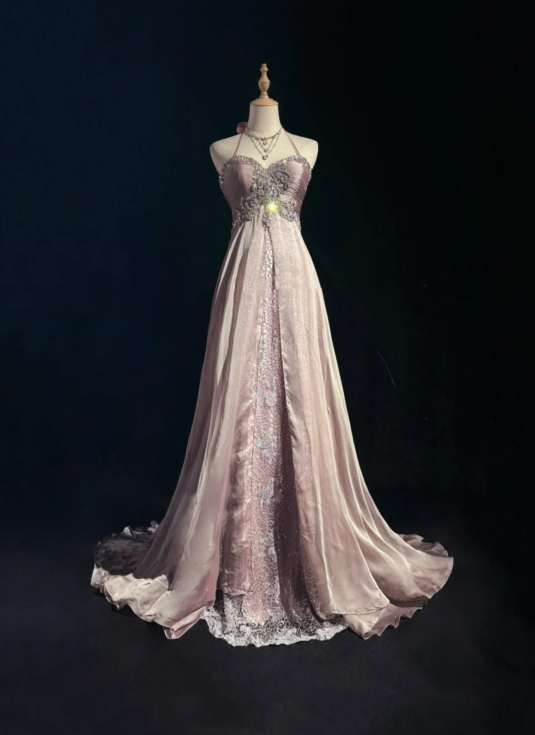 Robes de bal vintage esthétiques en mousseline de soie rose clair, coupe trapèze, dos nu, perles, robe de soirée longue N3034