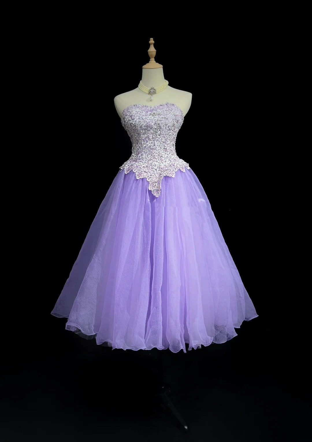 Robe de bal vintage bustier en tulle lilas, dentelle style Y2K années 2000, longueur genou, robes de rentrée des classes N3124