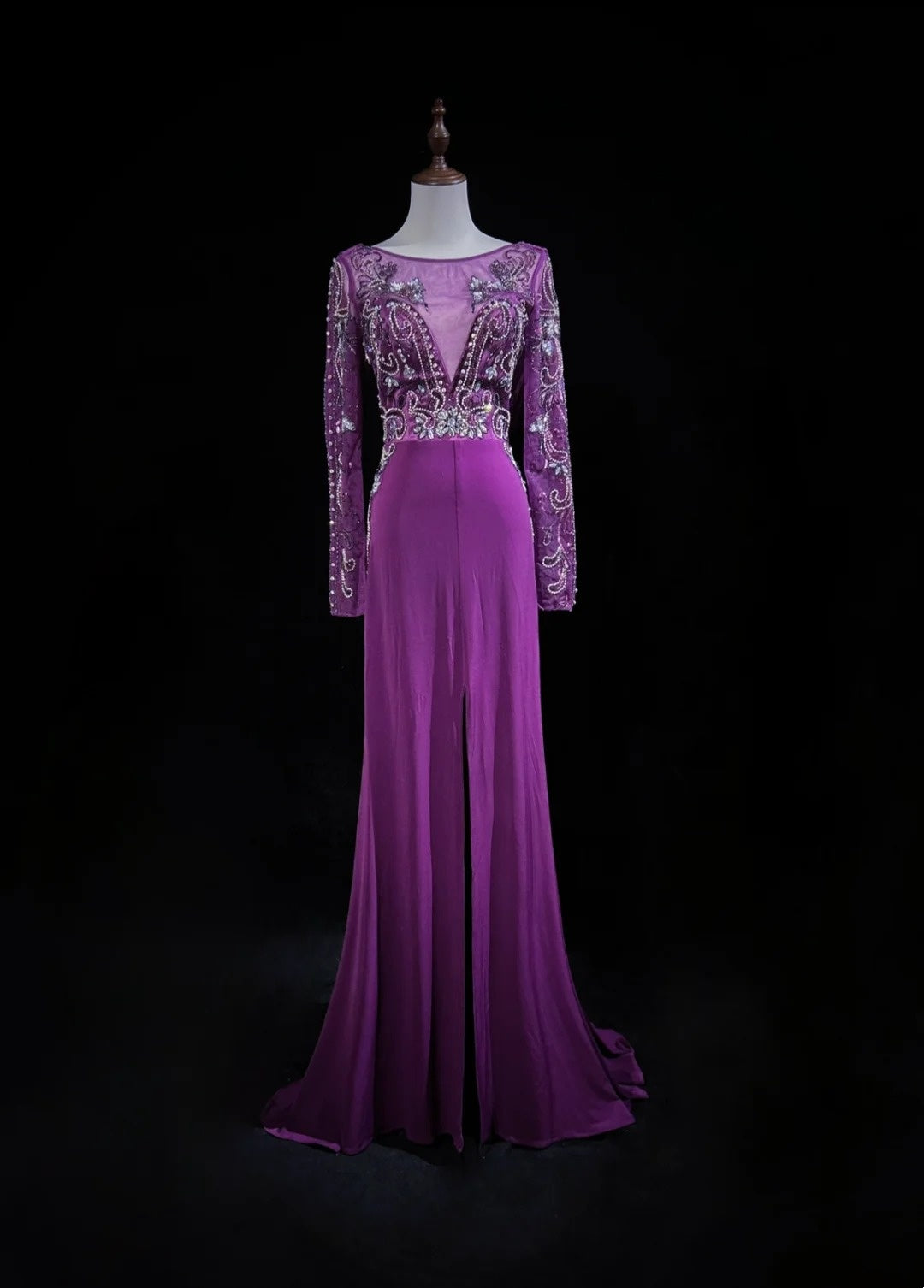 Vintage Abschlussballkleider A-Linie Lila Chiffon 90er Jahre mit Perlen Lang Festliches Partykleid N2514