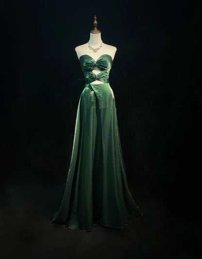 Vintage Prom Dresses A-Linie Sweetheart Dunkelgrüner Satin 1990er Formelles Abendkleid N2656