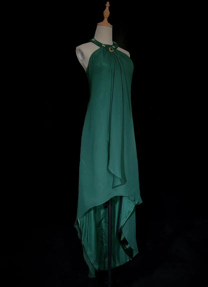 Vintage Prom Dresses 80er Jahre A Linie Neckholder Grün Chiffon mit Perlenbesatz Lange Abendkleider N3450