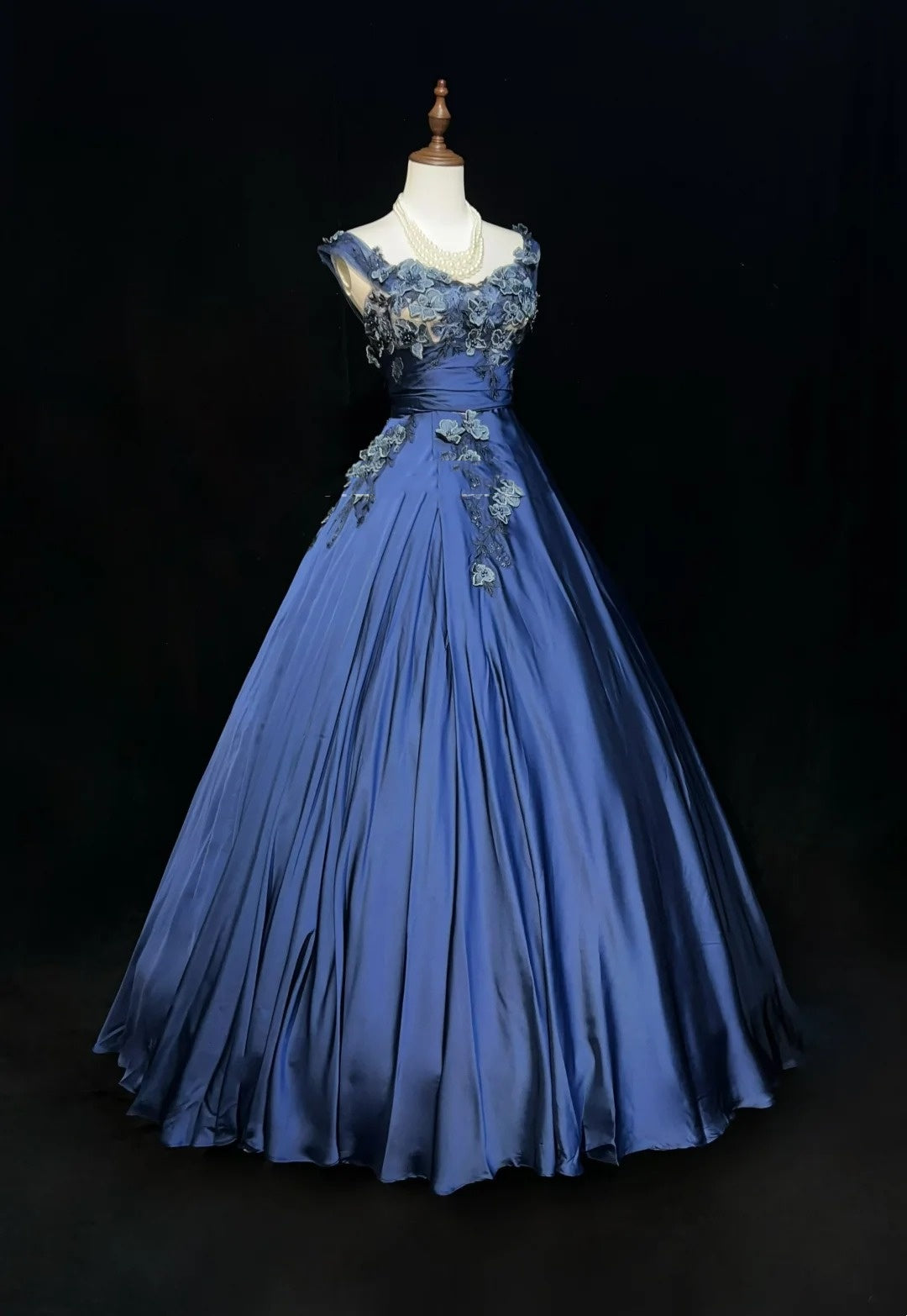 Robes de bal vintage pour le bal, bustier, en satin bleu marine avec applications, robe de soirée longue des années 90, N2658