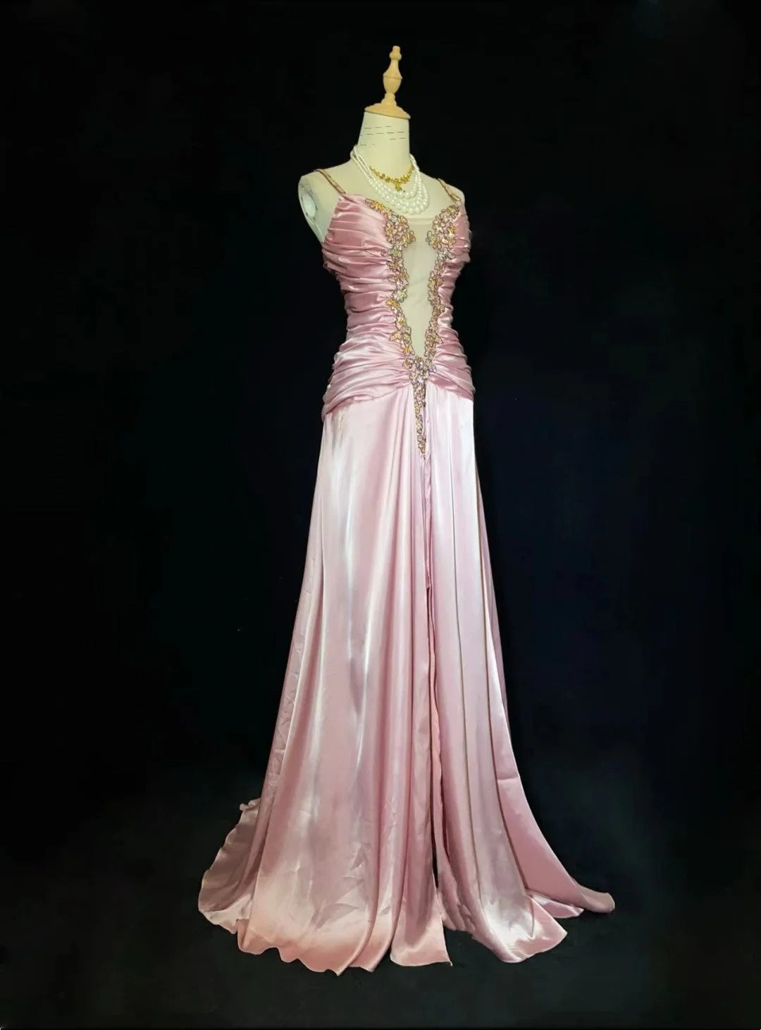 Vintage Abiballkleider 80er Meerjungfrau Spaghettiträger Rosa Satin Lange Formelle Abendkleider N3479