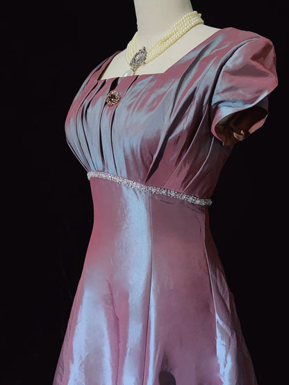 Bescheidene Abschlussballkleider A-Linie quadratischer Ausschnitt mit kurzen Ärmeln langes formelles Abendkleid N3872