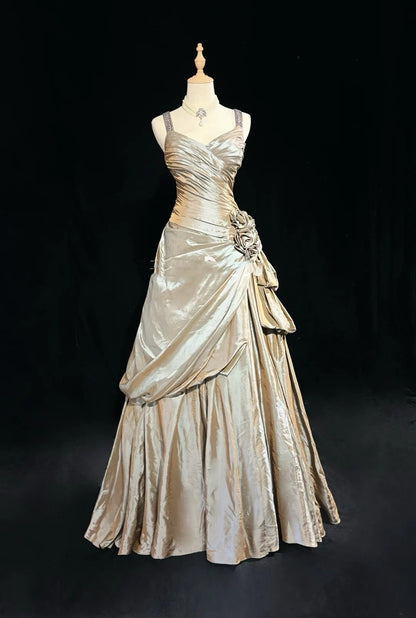 Robes de bal vintage pour le bal des finissants, bustier en cœur avec bretelles, perles champagne, longue robe de soirée N2451