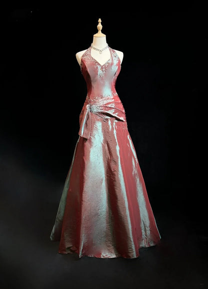 Robes de bal vintage des années 80 Robe de soirée dos nu en satin longueur ras du sol avec perles plissées Tenues de soirée N3126