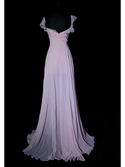 Vintage Prom Dresses 80s A line Sweetheart Pink Chiffon With Beading Semi Formal Evening Outfits N3630