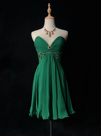 Hübsches A-Linien Sweetheart Chiffon Grünes kurzes Mini-Heimkehrkleid Hoco Ballkleid N2613