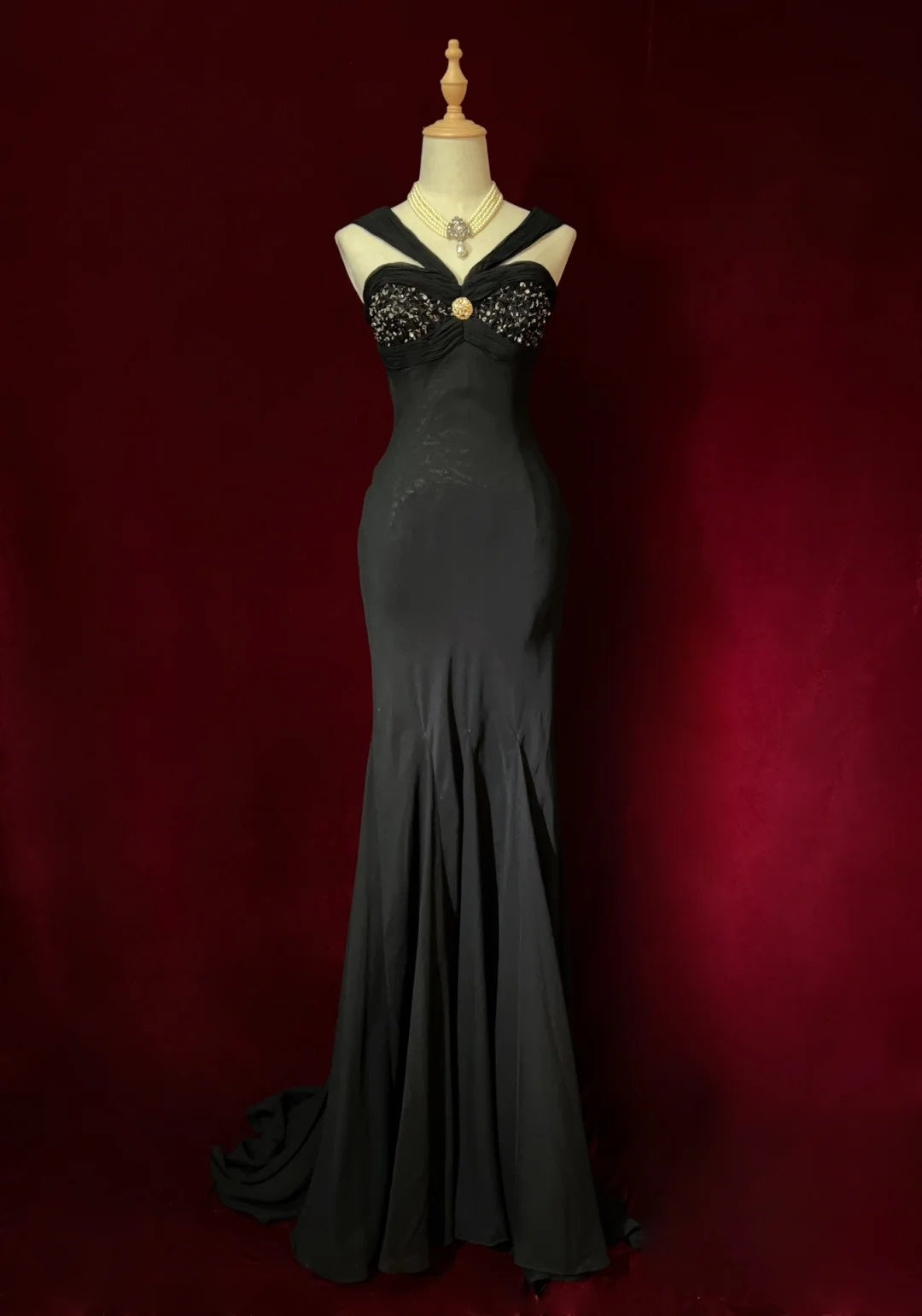 Vintage Prom Dresses Inspo Mermaid 90s Halter Black Tie Dress Chiffon For Women Formal Dress N3302