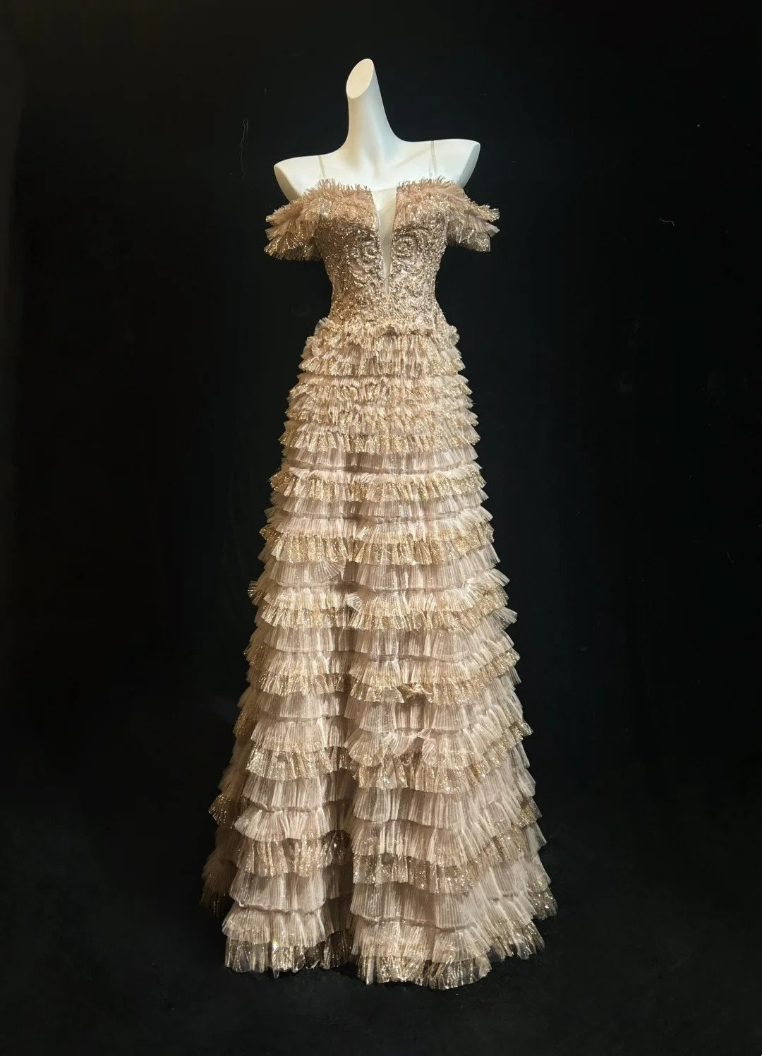 Vintage-Abschlussballkleider A-Linie Spaghettiträger Goldspitze mit Ärmeln 80er-Jahre-Abend-Formales Kleid RB3268