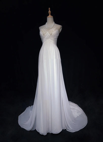 Unique Wedding Dresses A Line Sweetheart White With Ruffled Beading Long Bridal Gown N3644