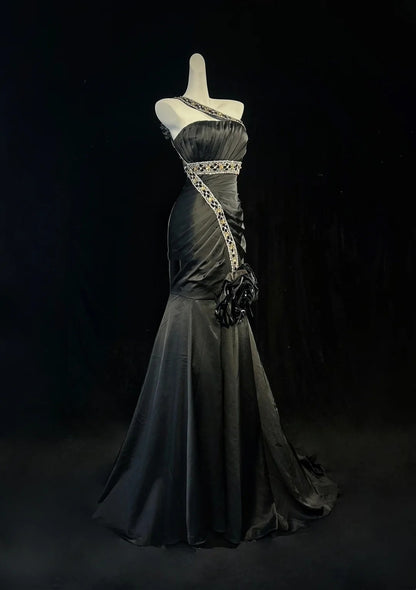 Robe de soirée sirène vintage asymétrique à une épaule, longue, pour bal de promo, tenues formelles RB3936