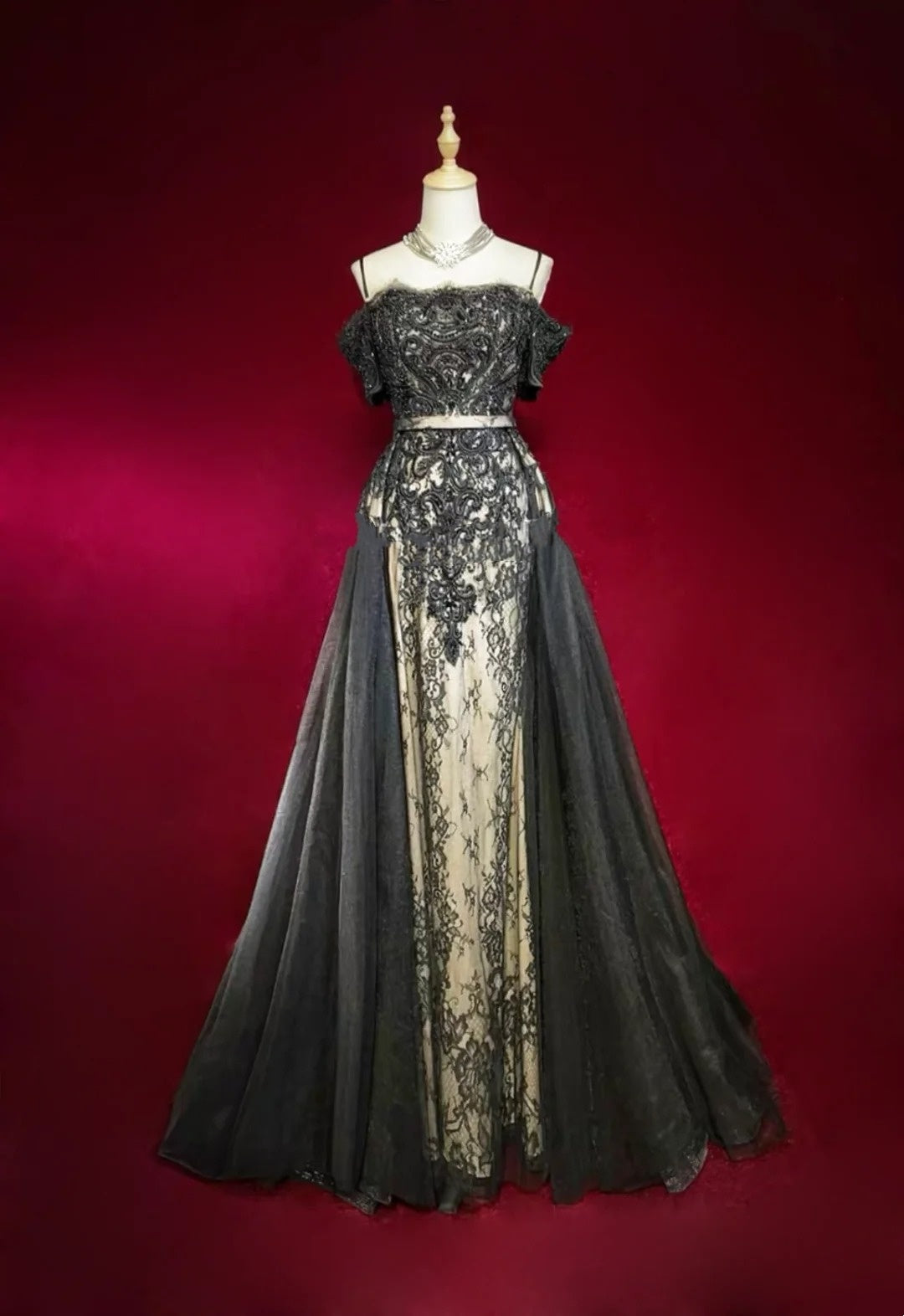 Retro Gown Prom Vintage Dresses Mermaid Spaghetti Strap Black Lace With Train Long 90s Formal Outfits N2325