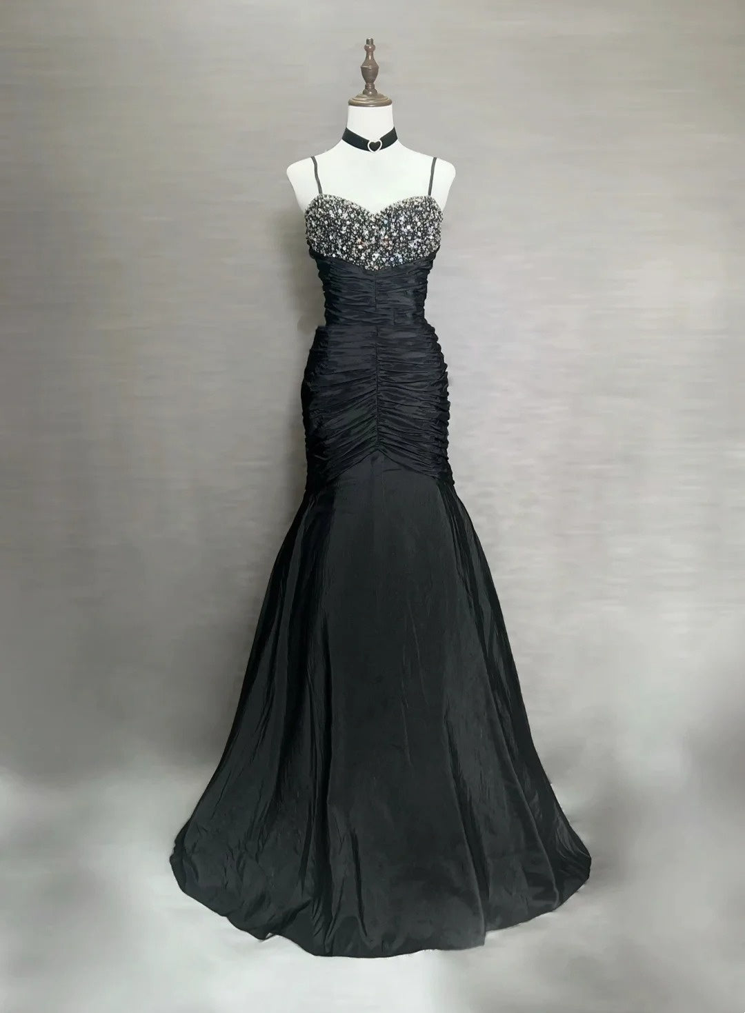 Elegant Prom Dresses Mermaid Spaghetti Strap Black Tie Dress Sleeveless Long Formal Gown N2875