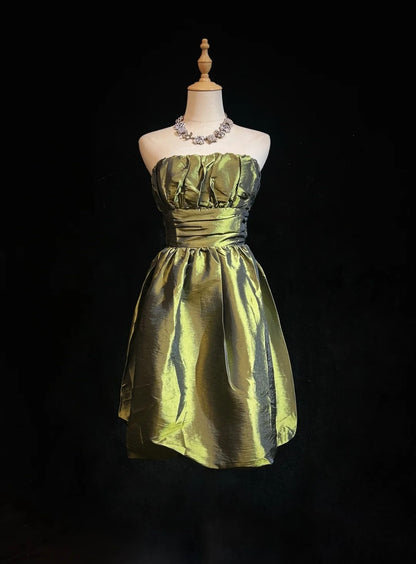Robe de bal de fin d'année vert olive en taffetas bustier ligne A mignonne pour 16e anniversaire, tenues de rentrée scolaire N3654