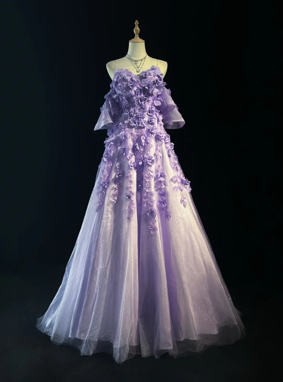Robes de bal de princesse avec fleurs 3D, épaules dénudées, lilas, tenues de soirée formelles N3894