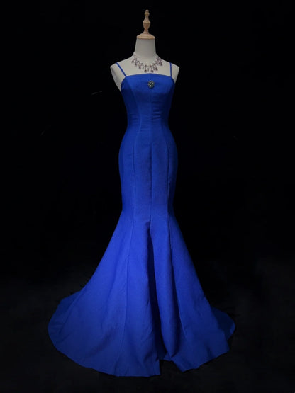Robes de bal vintage des années 80, sirène, bretelles spaghetti, bleu roi, longues tenues de soirée formelles N3486