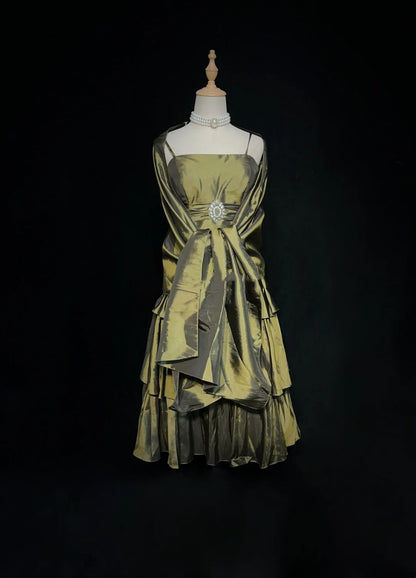 Vintage A Line Spaghetti Strap Olive Green Knee Length Party Dress Cocktail Gown Homecoming Dresses N3901