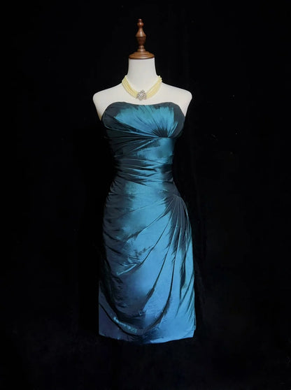 Pretty Sheath Strapless Navy Blue Knee Length Homecoming Dresses Hoco Gowns N2641