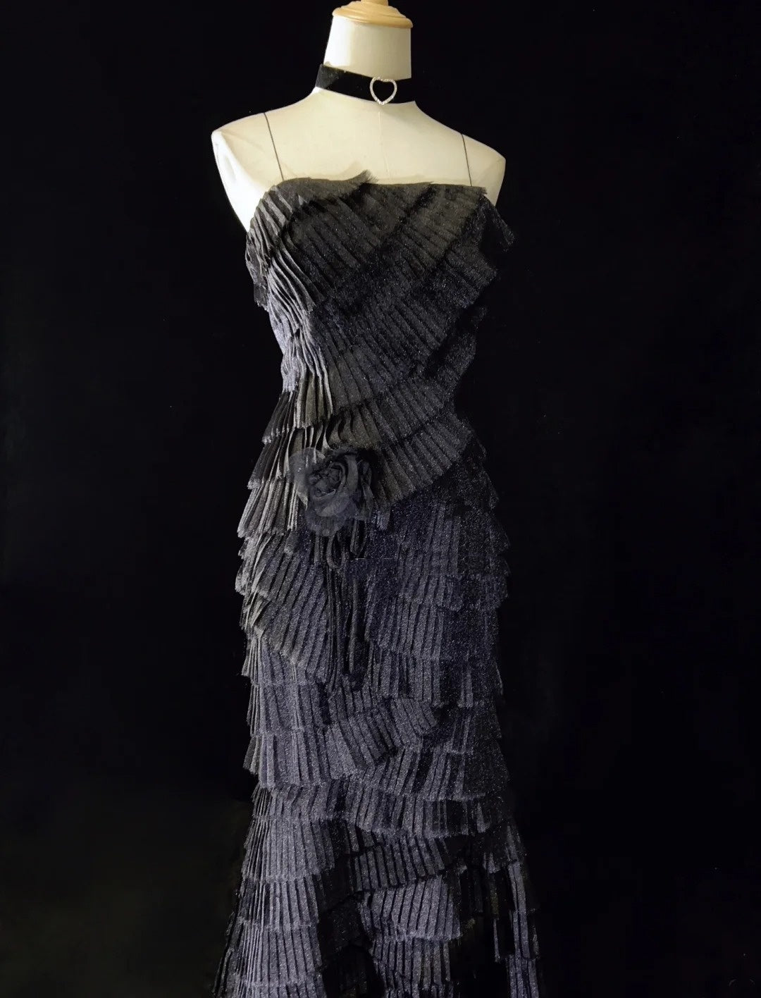 Vintage Prom Dresses 90s Mermaid Spaghetti Strap Black Tie With Layers –  RubyFashionDress
