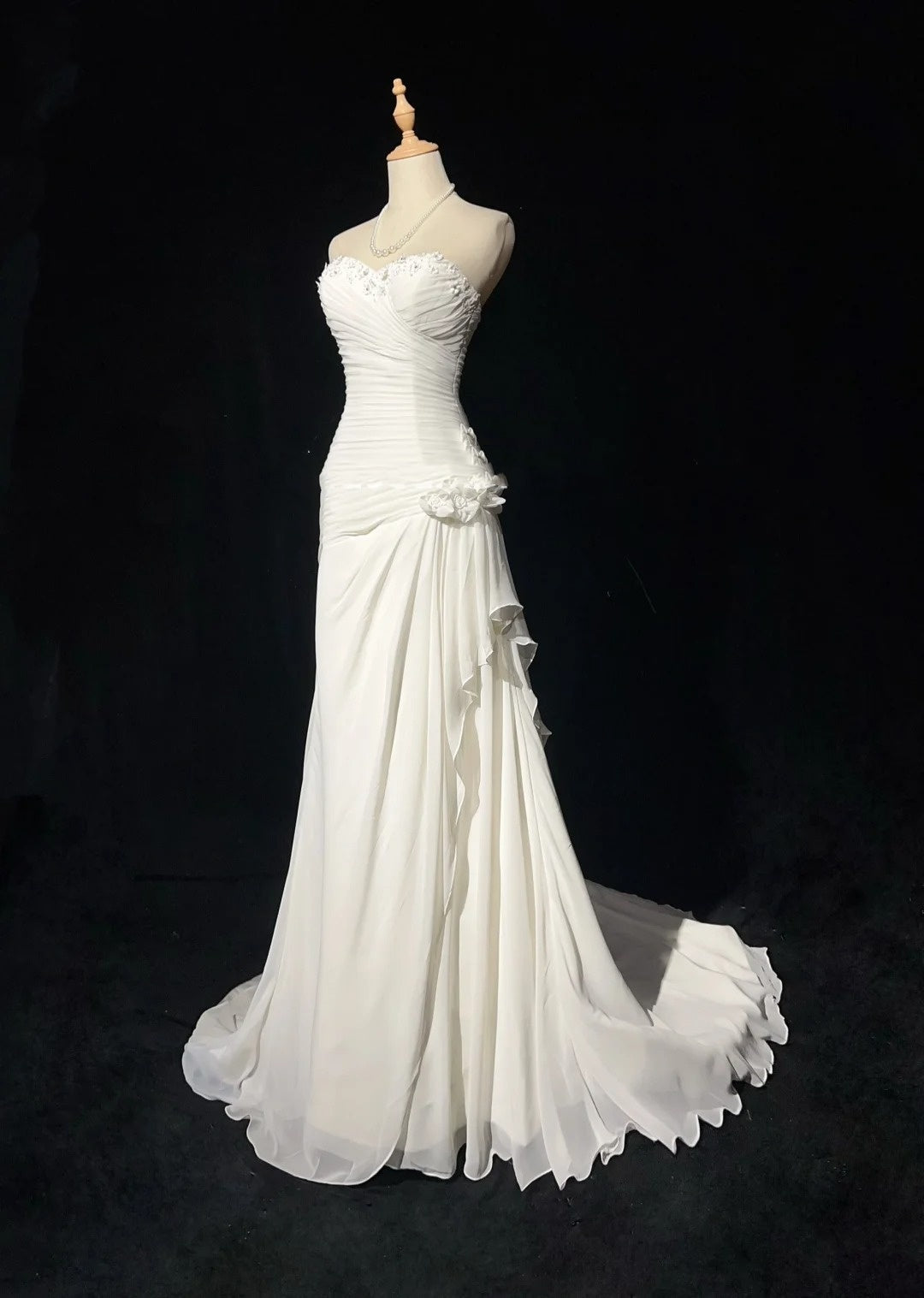 Vintage 90s Wedding Dresses Mermaid Sweetheart Chiffon White Beading Summer Garden Long Bridal Gown N3827