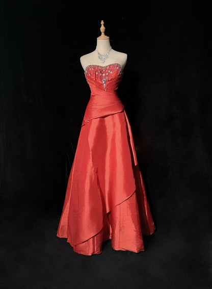 Glamour Ballkleid Abendkleid Sweetheart Rostrot mit Perlen Abendgarderobe N3818
