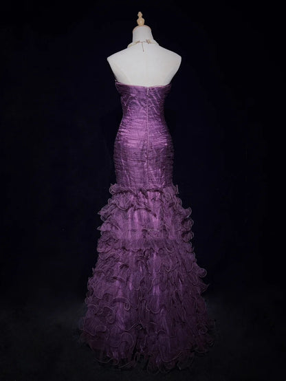 Modest Prom Dresses Inspo Mermaid Sweetheart Purple Tulle Ruffled 80s Long Formal Gowns N3395
