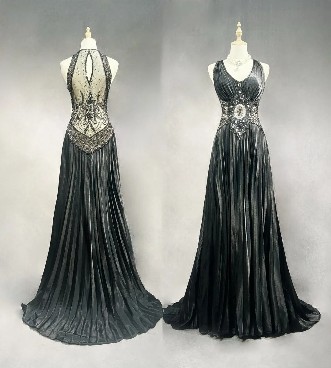 Robes de bal vintage en ligne A, robe de soirée à col en V perlée des années 90, longue robe de soirée formelle N2652