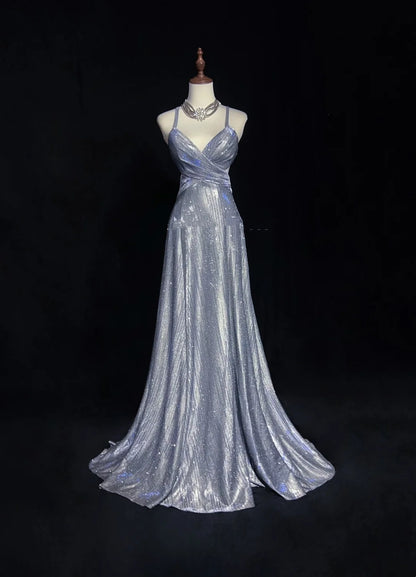 Robes de Bal Vintage Années 60, Ligne A, Bretelles Fines, Lilas, Dos Nu, Pailletées, Avec Longue Robe de Bal Volants N3113