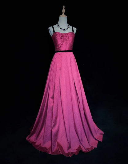 Einfache Abschlussballkleider Inspiration A-Linie Spaghettiträger Hot Pink 80er Jahre Lange Abendkleider N3387
