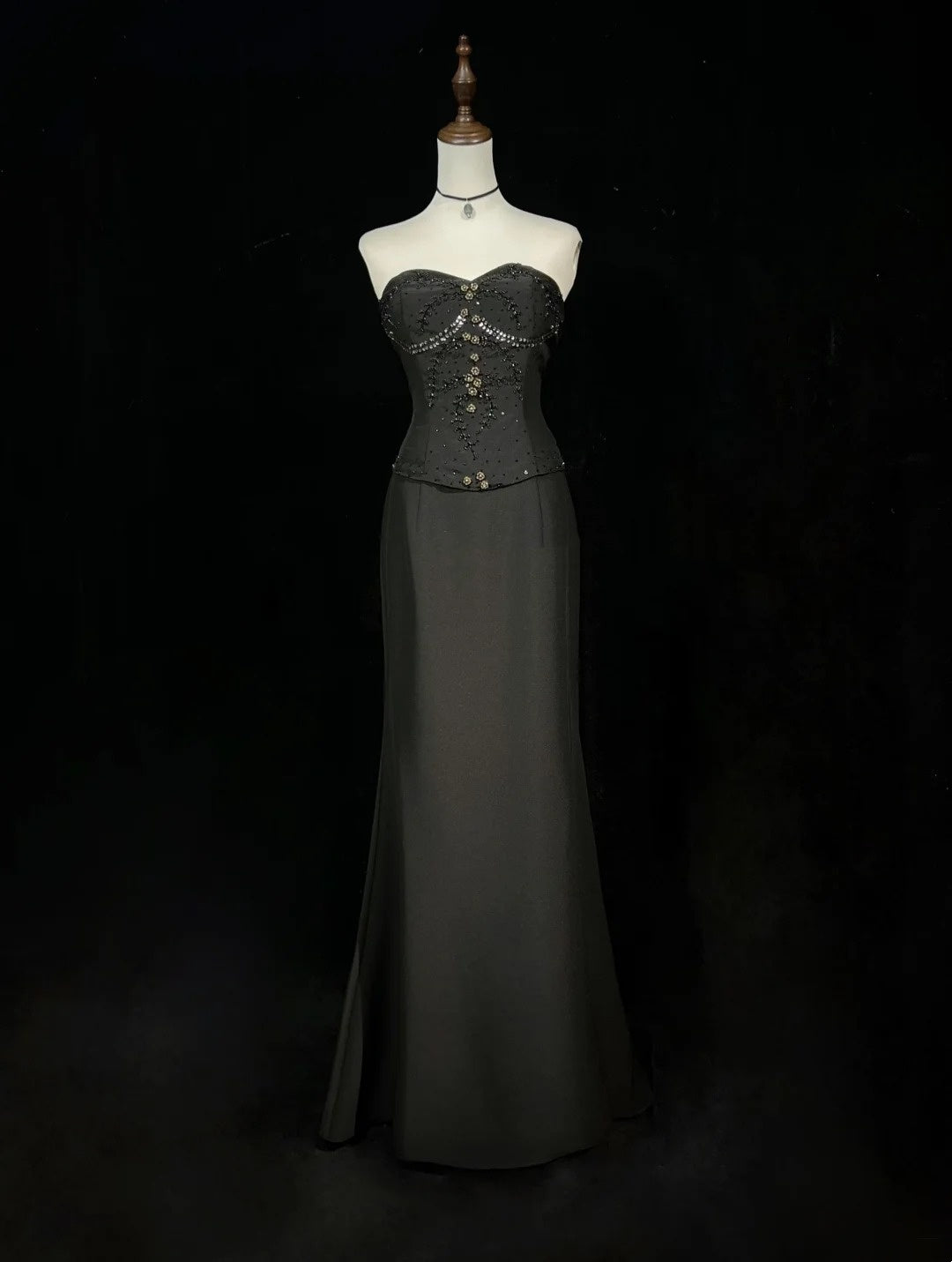 Vintage Ballkleider Meerjungfrau Sweetheart Black Tie Gown 80er Satin Abend-Abendkleid RB3263